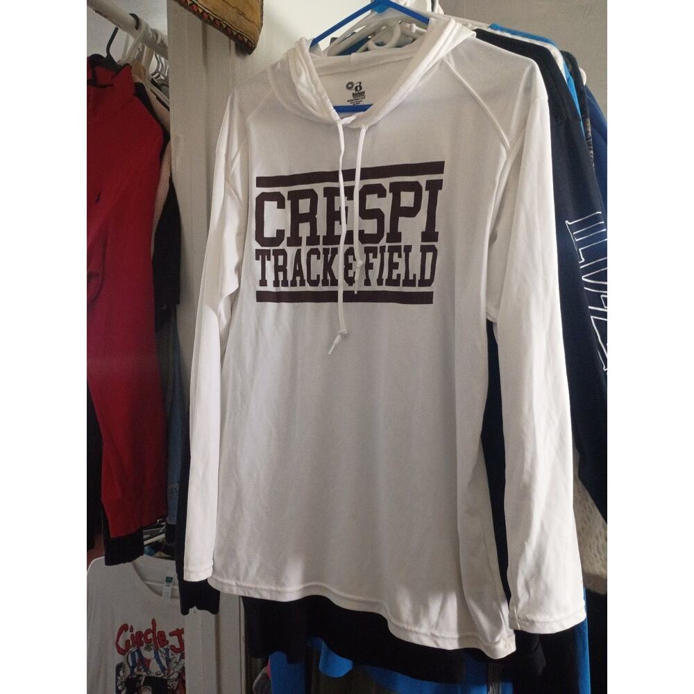 Rare crespi track and field long sleeve hoodie tee badger size medium m white